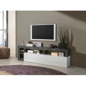 Unique Mueble TV SEFRO - 1 puerta y 4 estantes - Blanco lacado y cemento