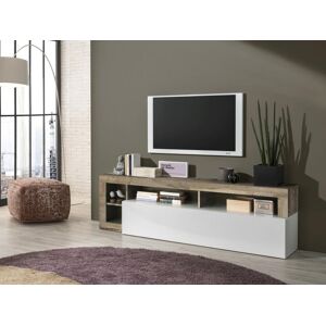 Unique Mueble TV SEFRO - 1 puerta y 4 estantes - Blanco lacado y roble