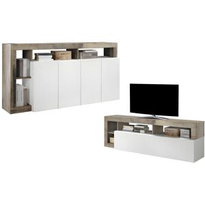 Unique Conjunto Aparador y Mueble TV - Comedor contemporáneo SEFRO - Blanco lacado y roble