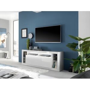 Unique Mueble TV - 1 puerta y 6 estantes - con LEDs - Blanco lacado - BALKA