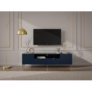 Unique Mueble TV con 2 puertas, 2 cajones y 2 estantes de MDF y acero - Azul y dorado - YESINIA