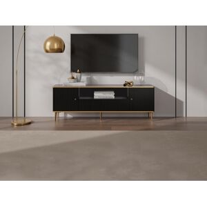 Mueble TV con 2 puertas, 1 cajón y 1 estante de MDF y acero - Negro y dorado - SINEAD de Pascal MORABITO