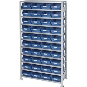 STEMO Estantería ensamblable con cajas, altura de estantería 2100 mm, estantería básica, profundidad 400 mm, 40 cajas azules