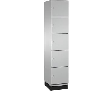 C+P Armario de compartimentos bajo llave CAMBIO con puertas de chapa de acero, 5 compartimentos de 400 mm de anchura, cuerpo aluminio blanco / puerta aluminio blanco