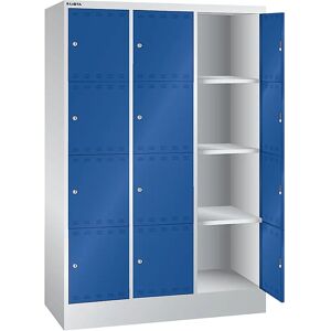 LISTA Armario cargador de baterías con compartimentos bajo llave, con compartimentos 3 x 4, 1 de 230 V, 1 USB, gris / azul