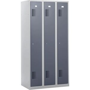 eurokraft basic Armario guardarropa AMSTERDAM, altura 1800 mm, anchura 900 mm, 3 compartimentos de 298 mm, con cerradura de cilindro, cuerpo en gris luminoso, puertas en gris basalto