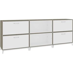 mauser Mueble bajo, 2 barras de bar abatibles, 2 cajones, 2 compartimentos, gris beige / blanco puro