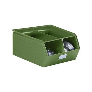kaiserkraft Caja visualizable de chapa de acero, L x A x H 700 x 450 x 300 mm, con barra portante, verde reseda