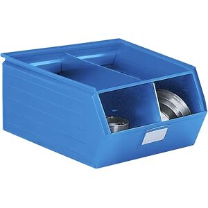 kaiserkraft Caja visualizable de chapa de acero, L x A x H 700 x 450 x 300 mm, con barra portante, azul luminoso