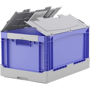 BITO Caja plegable EQ, con ranuras a modo de asas, base acanalada y tapa, L x A x H 600 x 400 x 332 mm, azul