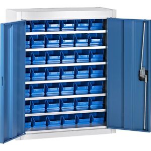 mauser Armario-almacén con cajas visualizables, H x A x P 820 x 680 x 280 mm, bicolor, cuerpo gris, puertas en azul, 42 cajas