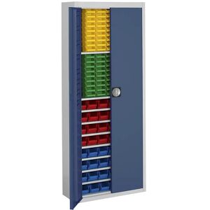 mauser Armario-almacén con cajas visualizables, H x A x P 1740 x 680 x 280 mm, bicolor, cuerpo gris, puertas en azul, 138 cajas