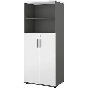 kaiserkraft Armario Portland, A x P 800 x 420 mm, H 1845 mm, altura de la puerta 1060 mm, gris oscuro / blanco cepillado