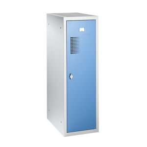 eurokraft basic Armario de compartimentos bajo llave combinado AMSTERDAM, módulo individual, H x A x P 1000 x 300 x 500 mm, con dispositivo de cierre por candado, cuerpo en gris luminoso / puerta en azul luminoso