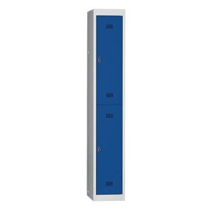 Wolf Taquilla de acero, pintado al horno, 2 compartimentos, altura 840 mm, anchura 300 mm, 1 barra perchero, módulo básico, gris luminoso / azul genciana
