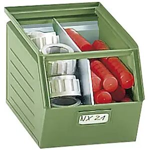 kaiserkraft Caja visualizable de chapa de acero, L x A x H 363 x 210 x 200 mm, con barra portante, verde reseda