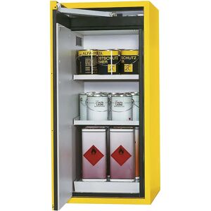 asecos Armario resistente al fuego de tipo 90 para sustancias peligrosas, de 1 puerta, H x A x P exteriores 1298 x 600 x 615 mm, amarillo, con recubrimiento en polvo