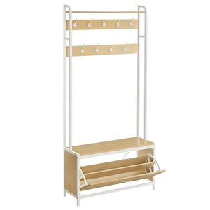 HOMCOM Conjunto de Muebles de Entrada Recibidor Pasillo Set de 3 Piezas  Perchero Espejo Zapatero con Cajón 90x22x116cm Madera Blanco