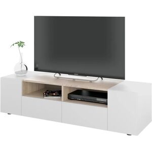 Fergus mueble de TV pared salón moderno 220 x 43 cm blanco brillante