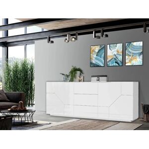 Mavis Aparador 220x40cm blanco salón cocina mueble 4 puertas 3 cajones