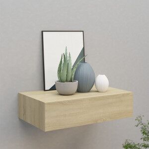 vidaXL Estante Con Cajón De Pared Mdf Roble 40x23.5x10 Cm