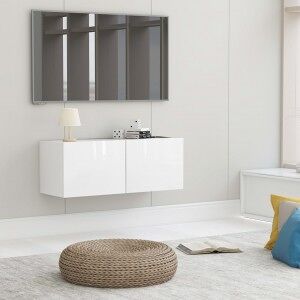 vidaXL Mueble Tv Madera Contrachapada Blanco Brillante 80x30x30 Cm