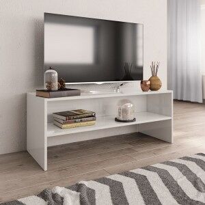 vidaXL Mueble De Tv Madera Contrachapada Blanco Brillante 100x40x40 Cm