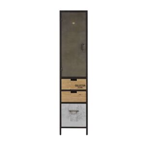 Maisons du Monde Armario alto de baño, 1 puerta, 2 cajones, abeto y metal negro/gris antracita