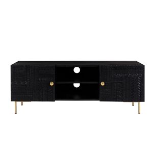 Rendez-Vous Déco Mueble de tv con 2 puertas y 2 nichos en madera grabada y metal dorado