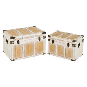 LolaHome Set de 2 baúles de viaje de madera de abeto blancos y beige