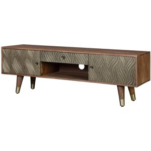 GINER Y COLOMER Mueble tv en madera de mango y bronce color marrón