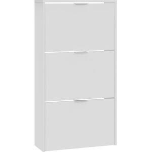 HOMN Mueble zapatero 3 puertas color blanco brillo, 60 cm x 22 cm x 113 cm