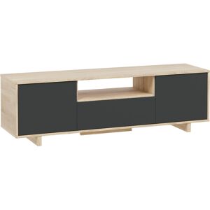 HOMN Mueble tv 3 puertas color roble y gris, 150 x 41 x 46 cm