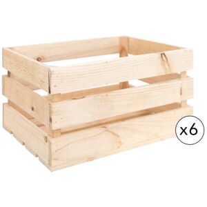 Decowood Pack de 6 cajas de madera maciza en tono natural de 49x30,5x25,5cm