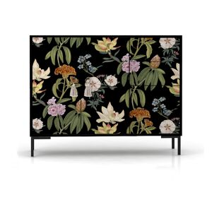 RNT by Really Nice Things Aparador bajo 2 puertas 4 cajones MDF estampado floral negro