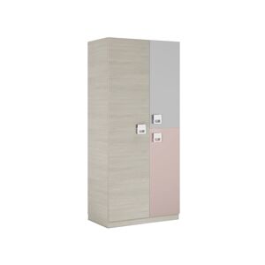 Dmora Armario de 3 puertas y 3 estantes efecto madera gris y rosa