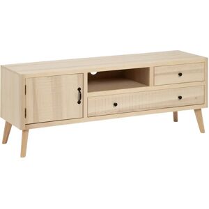 LOLAhome Mueble TV de madera de álamo natural claro tallado geométrico de 140x40x55 cm