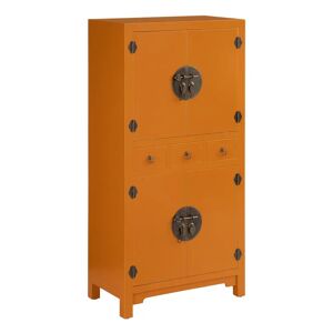 LOLAhome Armario de madera DM naranja de 3 cajones y 4 puertas de 63x33x131 cm