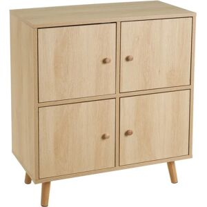 LOLAhome Aparador natural de 4 puertas de madera de 70x35x78 cm