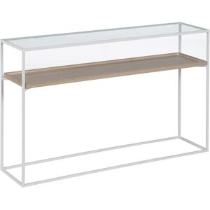 LOLAhome Consola con estante bandeja blanca y natural de metal y madera de 120x30x75 cm