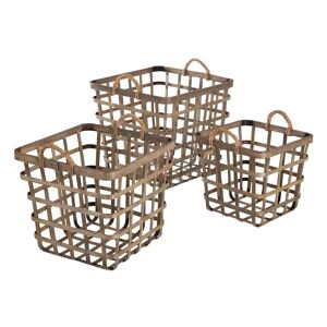 LOLAhome Set de 3 cestas de bambú natural cuadradas con asas