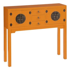 LOLAhome Consola de 3 cajones y 2 puertas naranja de madera DM de 95x26x90 cm