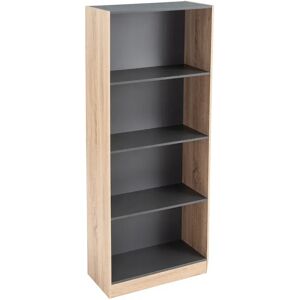 LOLAhome Librería de 3 estantes gris y natural de 60x29x147 cm