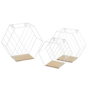 LOLAhome Set de 3 estantes hexagonales de metal y madera blancos