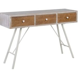 LOLAhome Consola tallada de madera de abeto blanca y natural de 120x35x78 cm