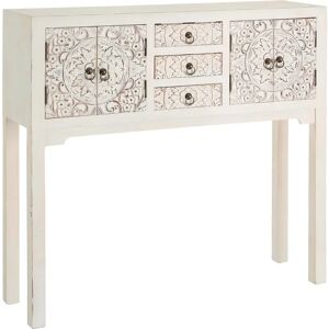 LOLAhome Consola con 3 cajones y 4 puertas blanco roto de madera de 90x26x95 cm