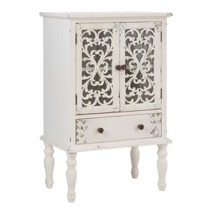 LOLAhome Cómoda blanca de madera de abeto de 1 cajón y 2 puertas rozada de 71x40x111 cm