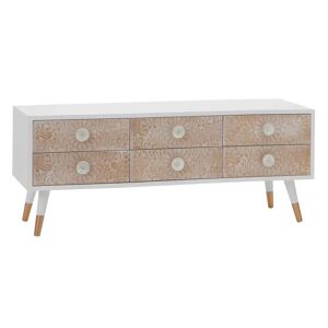 LOLAhome Mueble de TV de madera de pino blanca y natural grabada de 120 cm