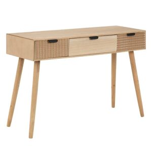 LOLAhome Consola tallado geométrico natural claro de madera de 110x40x77 cm