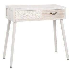 LOLAhome Consola tallada blanca y natural de madera de abeto de 80x30x78 cm